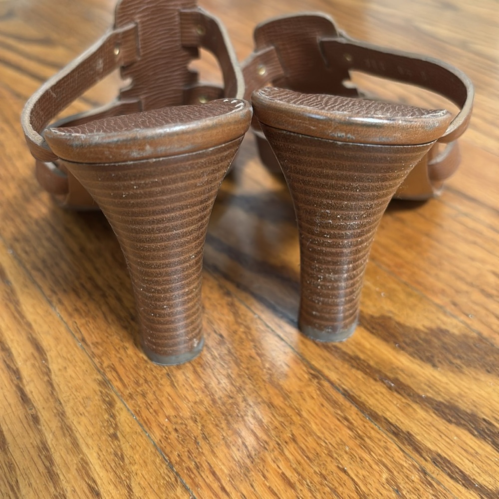Salvatore Ferragamo Brown Leather Sandals Heels 8.5 - Picture 4 of 6